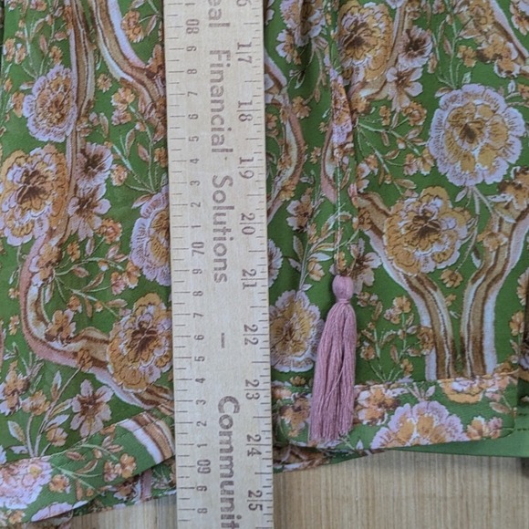 &merci Womens Green Floral Paisley Babydoll Blouse Medium Boho Fairy Retro Flowy - Picture 7 of 7